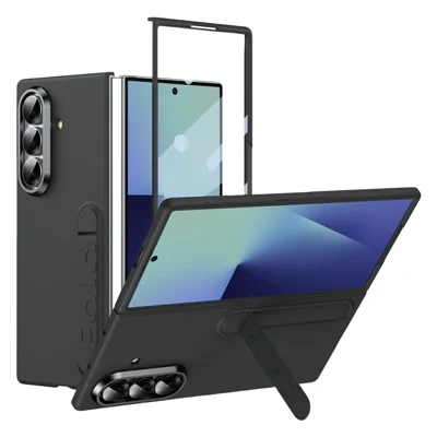 For Samsung Galaxy Z Fold8 Ultra Phone Case Kickstand PC Cover with Tempered Glass Screen Protector - Black