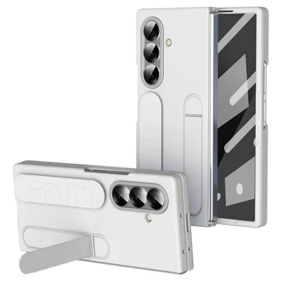 Til Samsung Galaxy Z Fold8 Hylse med Hældele og Tempered Glass Film, Manchet af PC + Silikone - Hvid