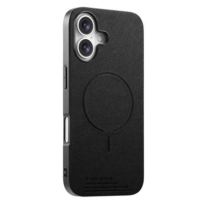 For iPhone 17 Magnetic Case Cloth Texture PC + TPU + PU Leather Anti-Scratch Phone Cover - Black