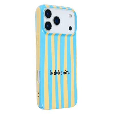 For iPhone 13 Pro Case IMD Striped Pattern Hard PC Protective Phone Cover - Baby Blue