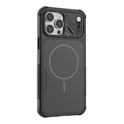 For iPhone 13 Pro Max Hoesje Schokbestendig Airbag PC+TPU Telefoonhoesje Compatibel met MagSafe - Zwart