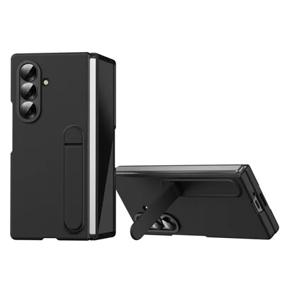 For Samsung Galaxy Z Fold8 Ultra Case Kickstand PC Phone Cover with Alloy Lens Ring - Black