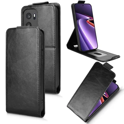 Voor OnePlus Ace 6 Ultra 5G Standcase met Magnetische Sluiting Verticale Flip Leren Telefoonhoes met Kaarthouder - Zwart