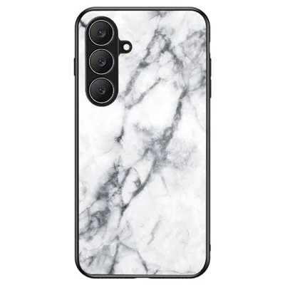 Für Samsung Galaxy S26 FE Handyhülle Marmoroptik Gehärtetes Glas + PC + TPU Schutzhülle – Weißes Marmor