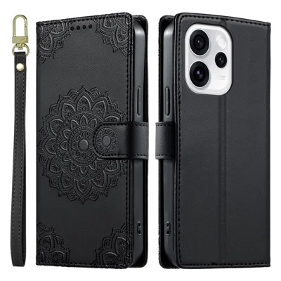 For Oppo Reno15 Pro Max 5G (Global)  /  Reno15 Pro 5G (China) Case Embossed Totem Leather Flip Wallet Phone Cover with Wrist Strap - Black