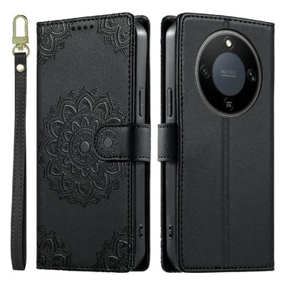 Cover per Honor X70 5G / X9d 5G / Magic8 Lite 5G con Portafoglio Pelle Effetto Totem, Chiusura Magnetica con Cinturino da Polso - Nero