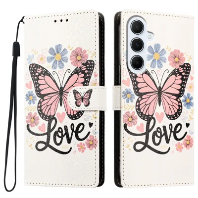 For Samsung Galaxy A18 5G / A18 4G / A26 5G / M17 5G / F17 5G / A17 5G / A17 4G Case Pattern Printed PU Leather Flip Wallet Phone Cover with Wrist Strap - Pink Butterfly