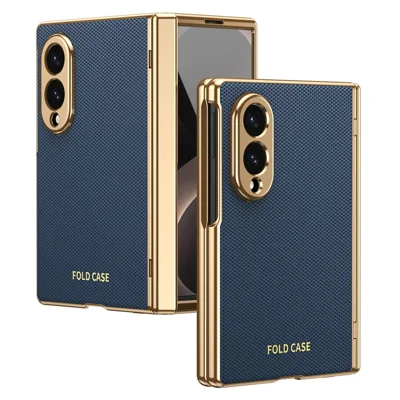 Voor Samsung Galaxy Z Fold 8 Wide Case PU Leather Coated PC Telefoonhoesje met Gehard Glas Screenprotector - Blauw