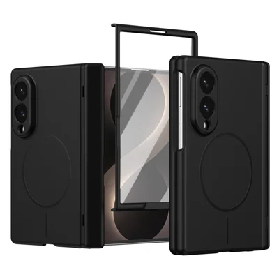 Für Samsung Galaxy Z Fold 8 Breites magnetisches Etui mit Scharnier-Schutz PC-Handy-Hülle mit gehärtetem Glas Displayschutzfolie - Schwarz