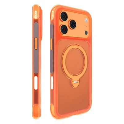 MUTURAL for iPhone 17 Pro Max Magnetic Case Rotating Kickstand PC + TPU Airbag Drop Protection Phone Cover - Orange