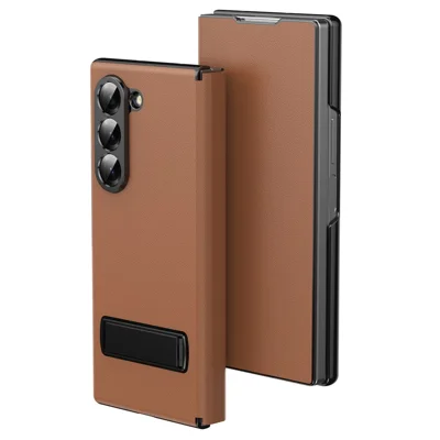 For Samsung Galaxy Z Fold6 5G Magnetic Flip Cover PU Leather+PC Phone Case with Kickstand - Brown