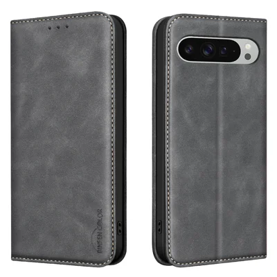  BINFEN COLOR for Google Pixel 9 Pro XL / Google Pixel 10 Pro XL RFID Blocking Calf Texture PU Leather Phone Cover - Black