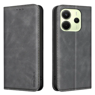 BINFEN COLOR voor Xiaomi Redmi Note 14 4G (163,25 mm) RFID-blokkering Kalfstructuur PU Leren Telefoonhoes - Zwart