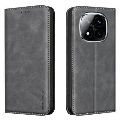 BINFEN COLOR para Xiaomi Poco X7 5G / Xiaomi Redmi Note 14 Pro+ 5G / Xiaomi Redmi Note 14 Pro 5G Funda de Cuero PU con Textura de Ternero con Protección RFID - Negro