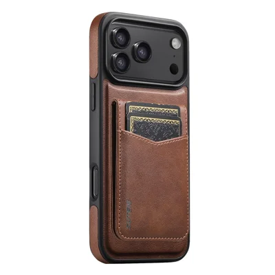 SUTENI G1S5 for iPhone 17 Pro Max Magnetic Case RFID Blocking Leather Back Cover with Detachable Card Holder Bottle Opener - Brown