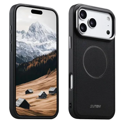 SUTENI G8 per iPhone 17 Pro Max Custodia Magnetica in Pelle Traspirante + TPU con Texture a Triangolo - Nero