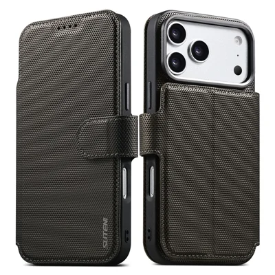 SUTENI Q09 for iPhone 18 Pro / 17 Pro Leather Case Triangle Texture Wallet Folio Flip Phone Cover - Grey