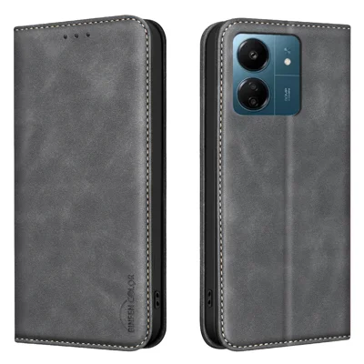  BINFEN COLOR pour Xiaomi Redmi 13C 5G / Xiaomi Redmi 13C 4G Étui RFID Bloquant en Cuir PU Texturé Cuir de Veau - Noir