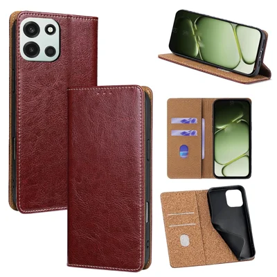 Voor OnePlus Turbo 6 5G hoesje Echt lederen standaard mobieltjeshoes met RFID-blokkering portemonnee - Rood