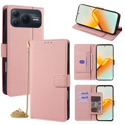 For Honor Power2 5G Wallet Case Triangle Pattern Imprinted Stand Leather Phone Cover with Shoulder Strap - Pink