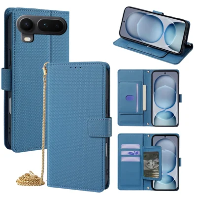 For Honor Magic8 Pro Air 5G Étui Portefeuille Cuir Synthétique avec Motif Triangulaire et Support, Couverture pour Téléphone avec Bandoulière - Bleu