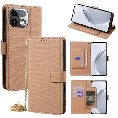 Für Realme 16 Pro+ 5G Brieftaschenhülle mit Dreieckmuster Standplatzleder Handyhülle mit Schultergurt - Braun