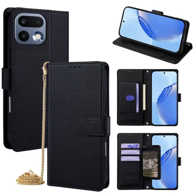 Für Realme 16 Pro 5G Brieftaschenhülle mit Dreieckmuster Stand-Leder-Handyhülle mit Schultergurt – Schwarz
