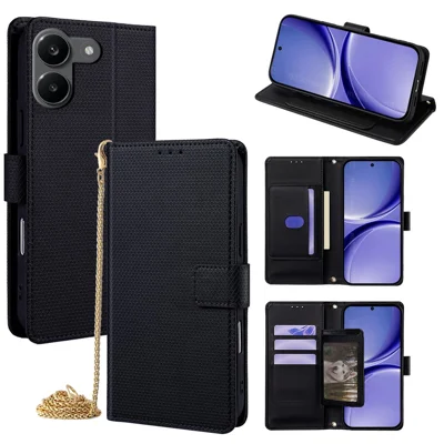 Für Xiaomi Redmi Turbo 5 5G Brieftaschenhülle mit Dreieckmuster Stand-Leder-Handyhülle mit Schultergurt – Schwarz