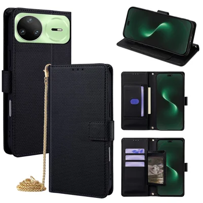 Étui portefeuille pour Huawei nova 15 Pro 5G, housse en cuir avec motif triangulaire, support intégré et bandoulière - Noir