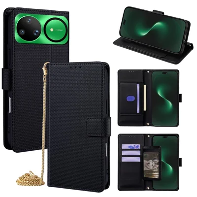 For Huawei nova 15 Ultra 5G Wallet Case Triangle Pattern Imprinted Stand Leather Phone Cover with Shoulder Strap - Black