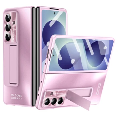 For Samsung Galaxy Z Fold8 Ultra Case Kickstand Matte PC Phone Cover with Tempered Glass Film - Pink