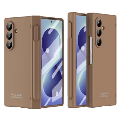For Samsung Galaxy Z Fold8 Ultra Case Folding PC Phone Cover with Stylus / Tempered Glass Film - Brown