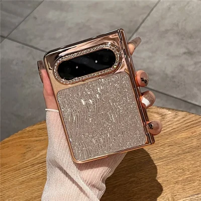 For Huawei Pura X Max Case Wave Glitter Shockproof PC Phone Protective Cover with Screen Protector - Gold