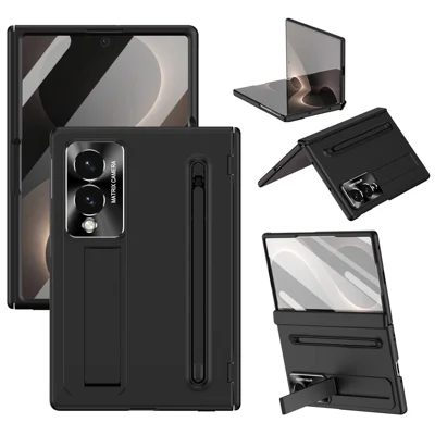 For Samsung Galaxy Z Fold8 Case PC Cell Phone Cover with Kickstand and Stylus Pen - Black
