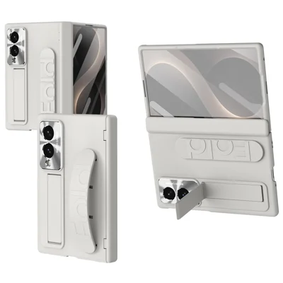 For Samsung Galaxy Z Fold8 Case Kickstand Wristband PC Phone Cover with Tempered Glass Film - White