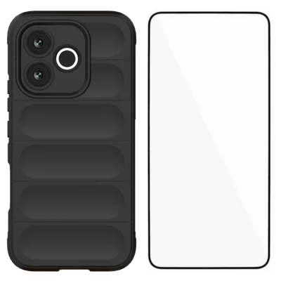 WANLONFENG for Honor 600 Lite 5G TPU Case HD Series Anti Slip Phone Cover with Tempered Glass - Black