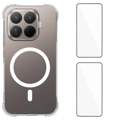 WANLONFENG para Xiaomi 17T Serie WL1 Funda Magnética Transparente de 2,0 mm Funda Trasera de TPU para Teléfono con 2 Unidades de Películas para Pantalla - Transparente