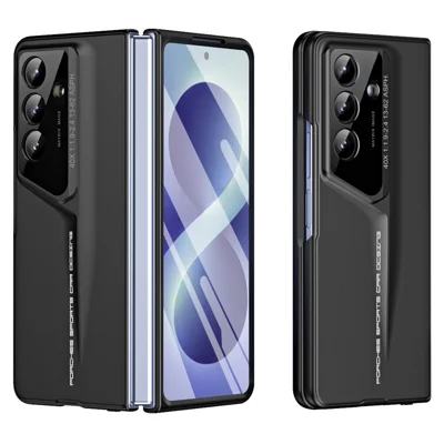 For Samsung Galaxy Z Fold8 Ultra Case PC Hard Phone Cover with Tempered Glass Film - Black
