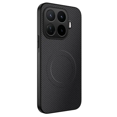 WANLONFENG per Xiaomi 17T TQ Serie Custodia Magnetica con Texture in Fibra di Carbonio Cover in PC TPU - Nero
