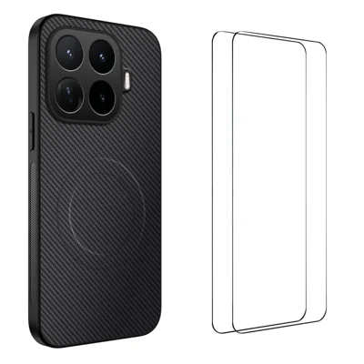 WANLONFENG para Xiaomi 17T Pro TQ1 Serie Funda Magnética con Textura de Fibra de Carbono PC TPU Cubierta para Teléfono con 2 Unidades de Protectores de Pantalla - Negro