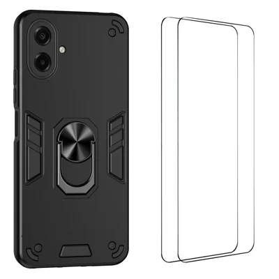 WANLONFENG pour Samsung Galaxy A07 4G YS Series Étui avec Support Pivotant 360° Antichoc en Coque PC TPU avec 2 Films en Verre Trempé - Noir