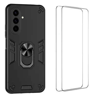 WANLONFENG pour Samsung Galaxy A57 5G YS Series Étui Support Pivotant Antichoc PC TPU avec 2 pièces Film en Verre Trempé - Noir