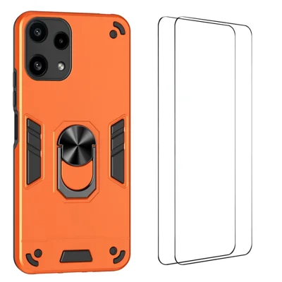  WANLONFENG for Nothing Phone (3a) Lite 5G YS Series Case Kicktand Shockproof PC TPU Phone Cover with 2Pcs Tempered Glass Film - Orange