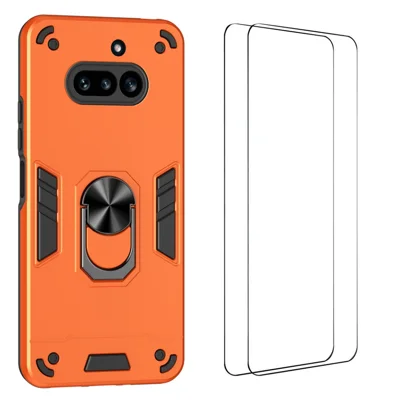  WANLONFENG for Nothing Phone (4a) YS Series Case Kicktand Shockproof PC TPU Phone Cover with 2Pcs Tempered Glass Film - Orange