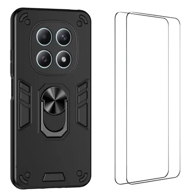 WANLONFENG para Xiaomi Redmi Note 15 Pro+ 5G (Global) / Xiaomi Poco M8 Pro 5G Série YS Capa de Telemóvel Resistente a Choques com Suporte de Anel Rotativo 360° em PC e TPU com 2 Unidades de Filme de Vidro Temperado - Preto