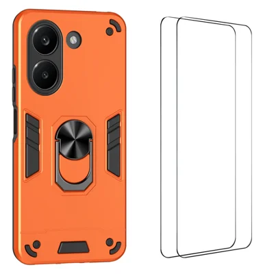 WANLONFENG für Xiaomi Redmi Turbo 5 5G / Xiaomi Poco X8 Pro 5G YS Serie Hülle Ständer Stoßfest PC TPU Handyhülle mit 2 Stück Gehärtetem Glasfolie - Orange