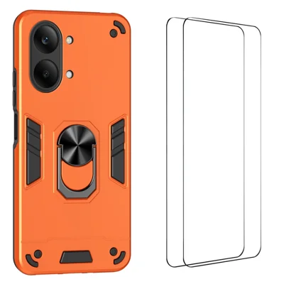 WANLONFENG para Xiaomi Redmi Turbo 5 Max 5G / Xiaomi Poco X8 Pro Max 5G Série YS Capa com Suporte Giratório de Anel 360° Capa de Telemóvel à Prova de Choques em PC e TPU com 2 Unidades de Película de Vidro Temperado - Laranja