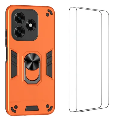 WANLONFENG for Honor X5c Plus 4G / Honor X5c 4G YS Series Case Kicktand Shockproof PC TPU Phone Cover with 2Pcs Tempered Glass Film - Orange
