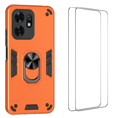  WANLONFENG for Honor X6d 5G YS Series Case Kicktand Shockproof PC TPU Phone Cover with 2Pcs Tempered Glass Film - Orange