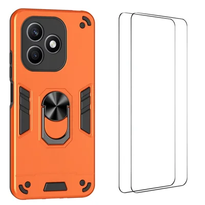 WANLONFENG för Honor X8d 4G YS-serie Skal Kickstand Chockabsorberande PC TPU Telefonhölje med 2 st Härdat Glasfilm - Orange